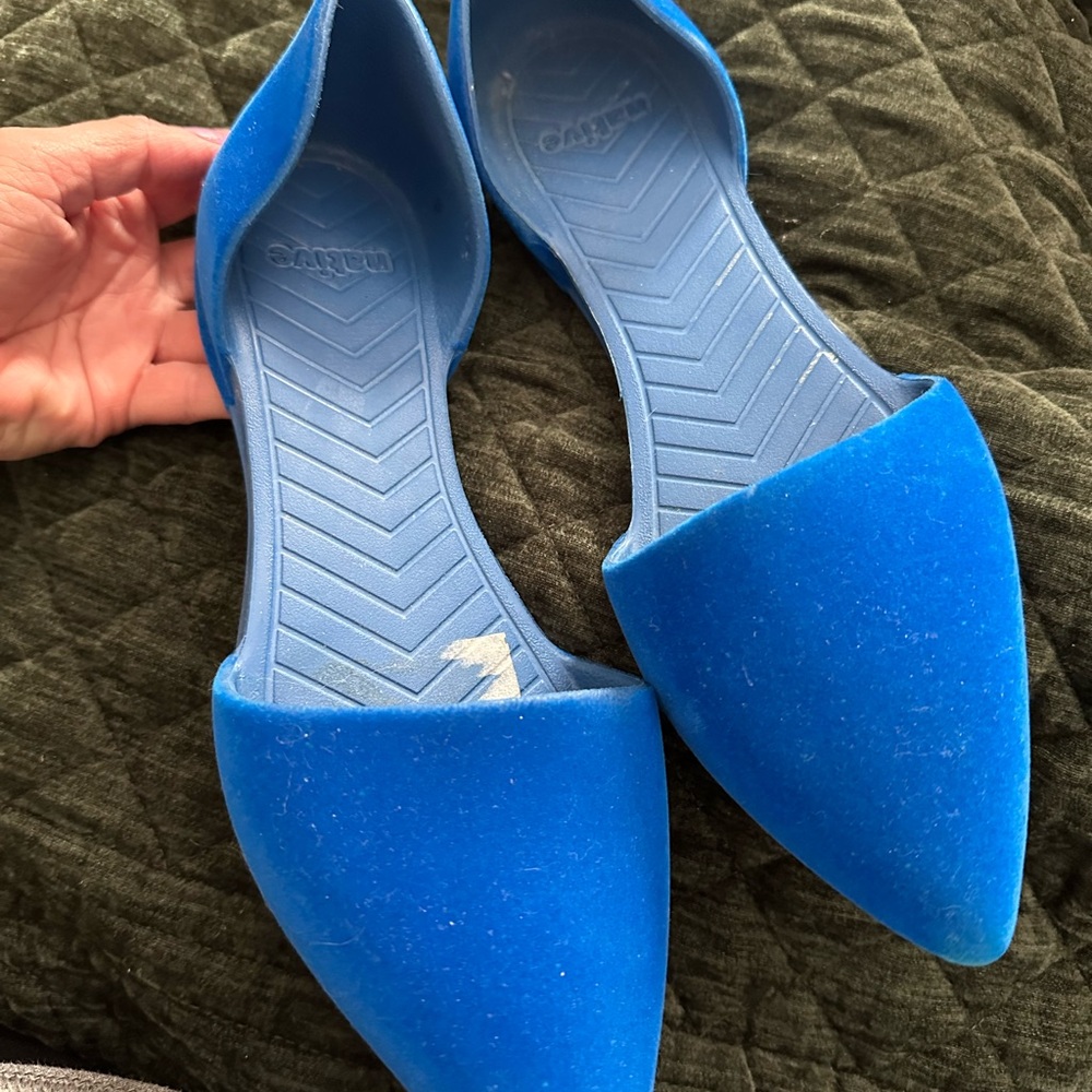 Native Blue Velvet Pointed D'Orsay Flats